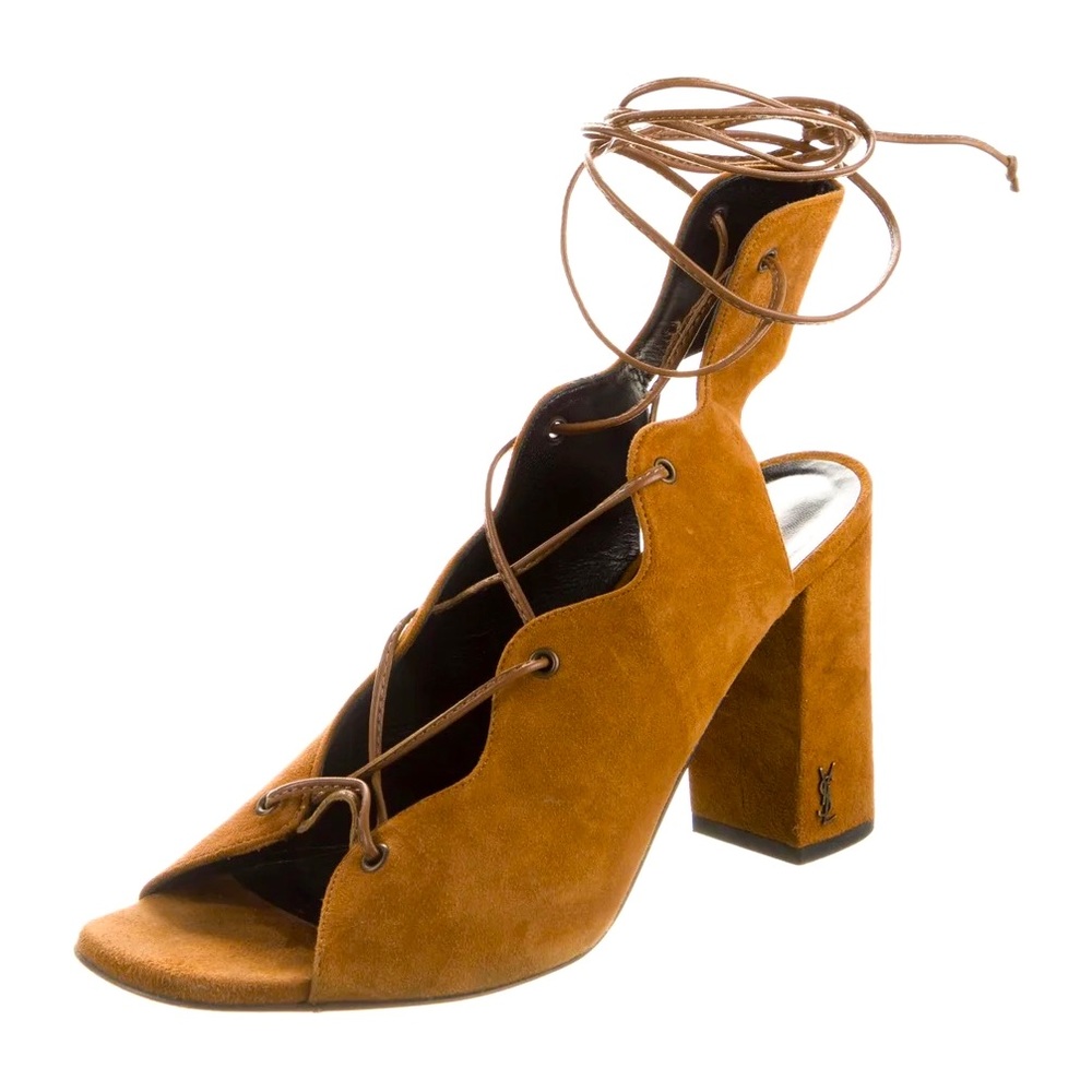Saint Laurent Babies Suede Lace-Up Sandal, Tan. Size 39.5, gently used.